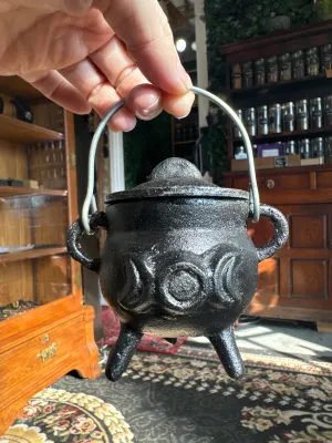 3” Cast Iron Triple Moon Cauldron with Lid