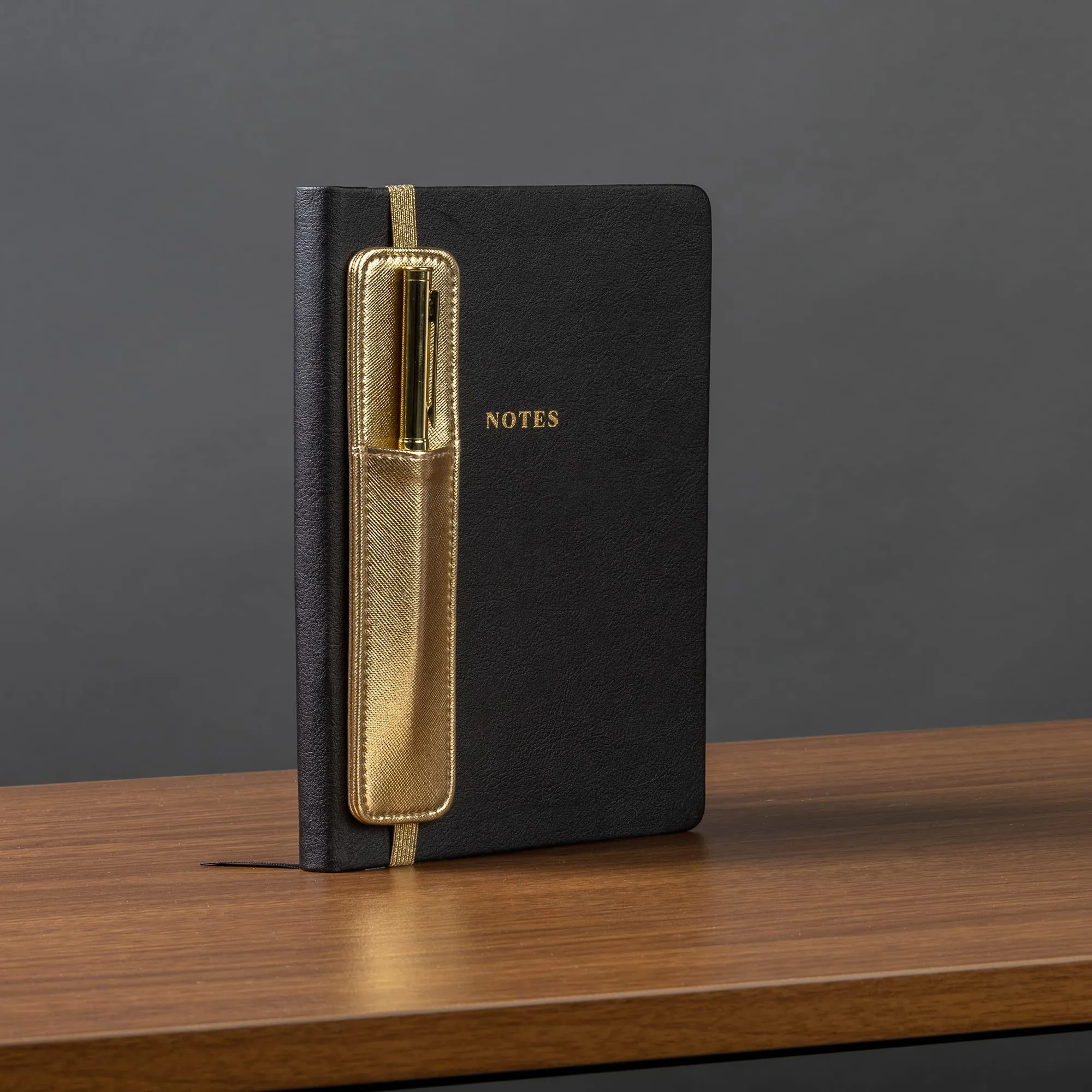 A5 Lined Hardcover Journal with Pen & Holder | Black & Gold