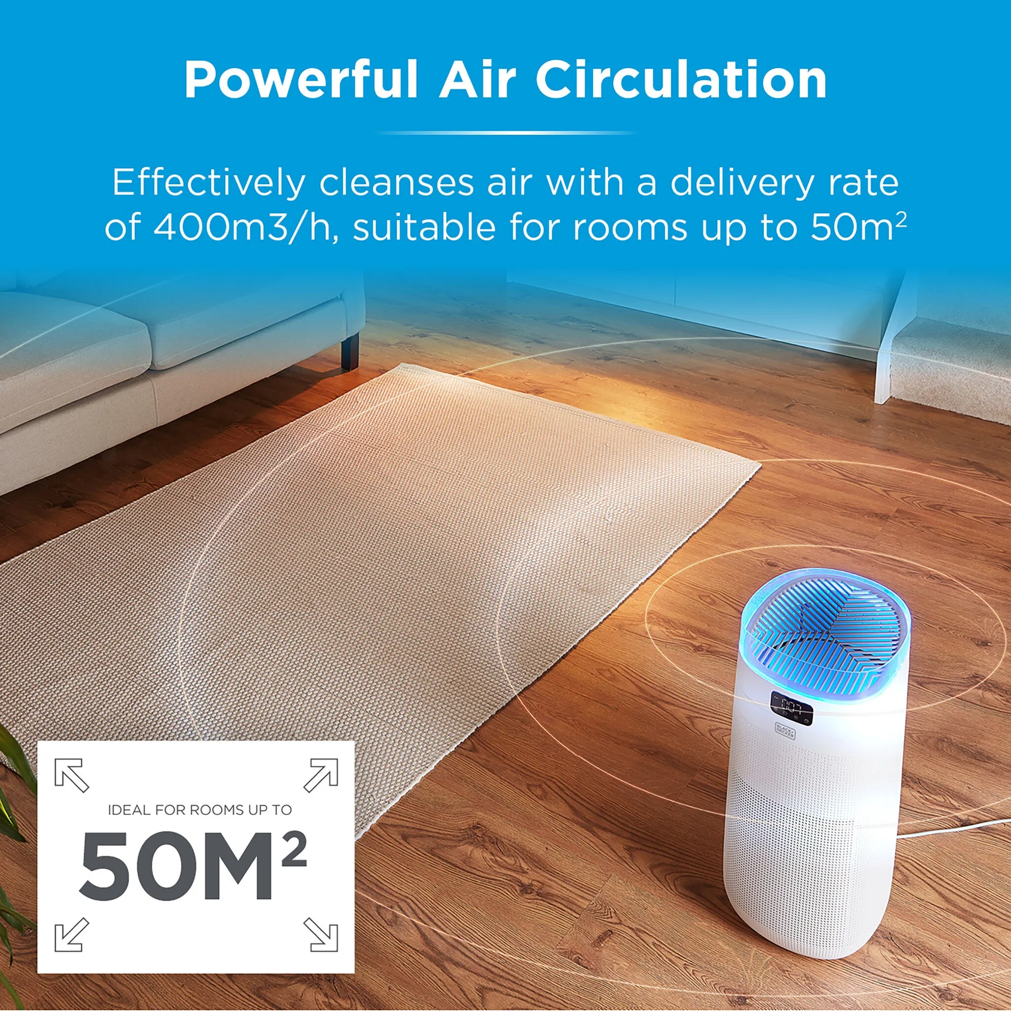 Black & Decker BXAP62002GB Air Purifier with Air Quality Sensor and 8 Hour Timer - White