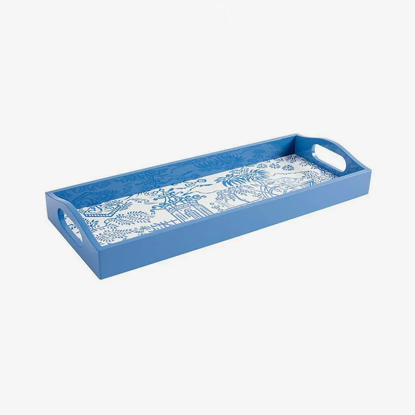Caspari | Pagoda Toile Blue Lacquer Bar Tray