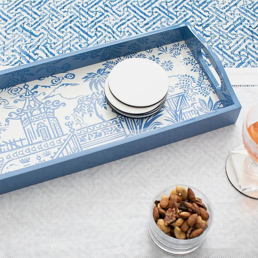 Caspari | Pagoda Toile Blue Lacquer Bar Tray
