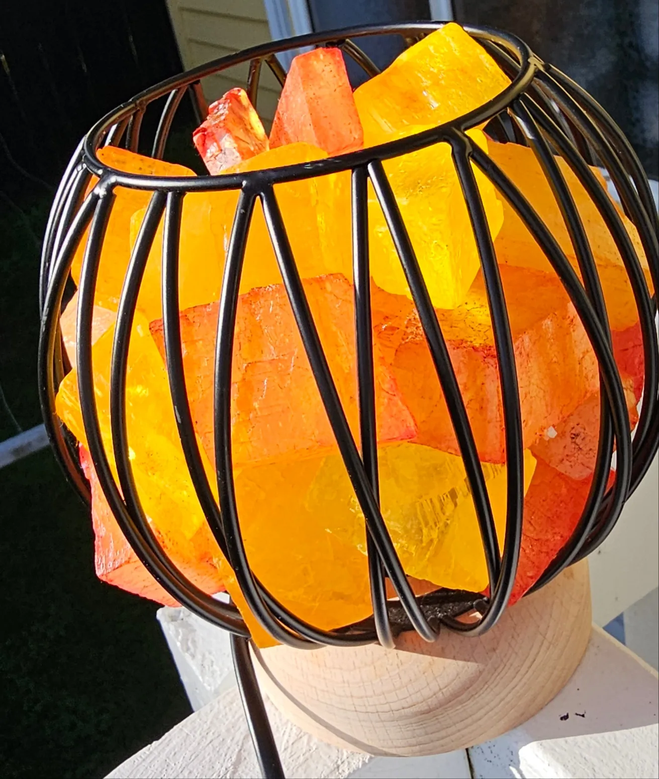 CITRINE TONES DYED CLEAR QUARTZ CRYSTAL  CAGE LAMP(mood enhancing)