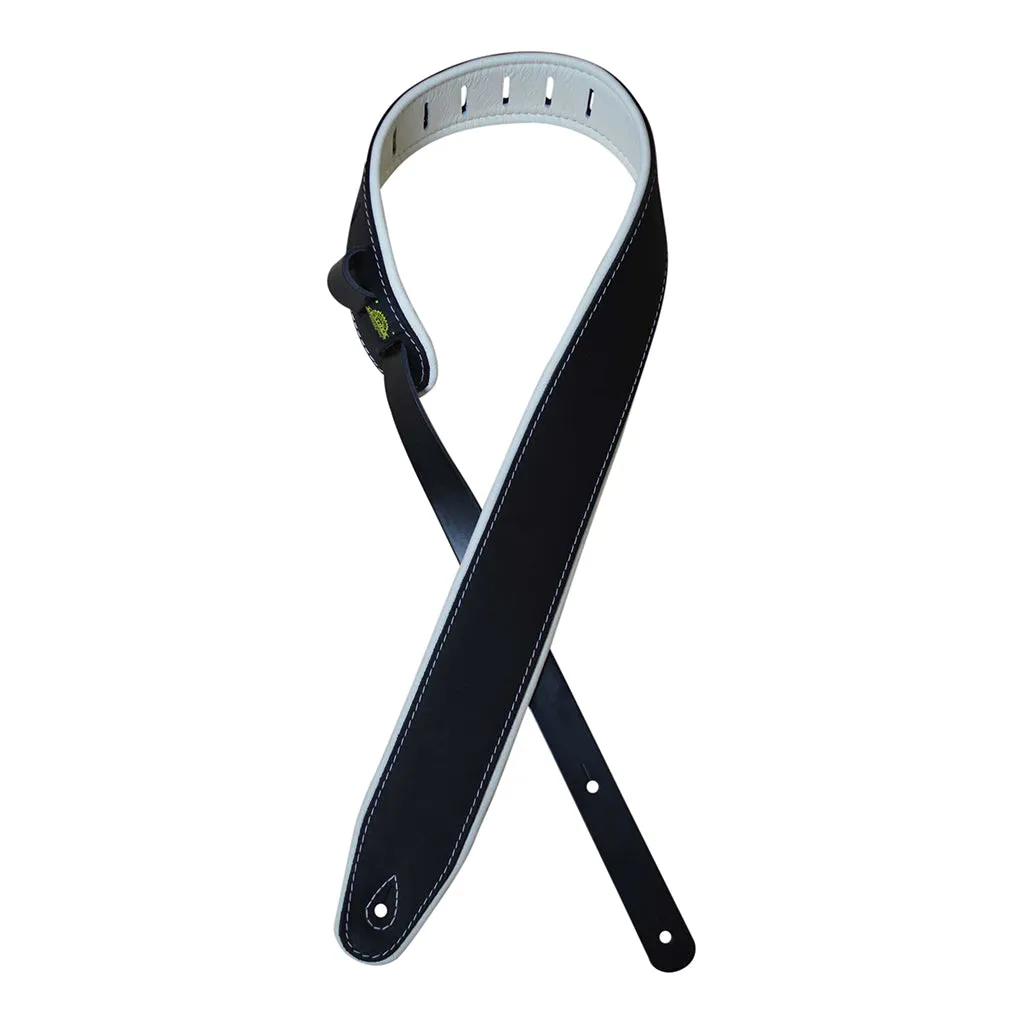 Colonial Leather - 2.5 Padded Upholstery Leather Guitar Strap - Black & White