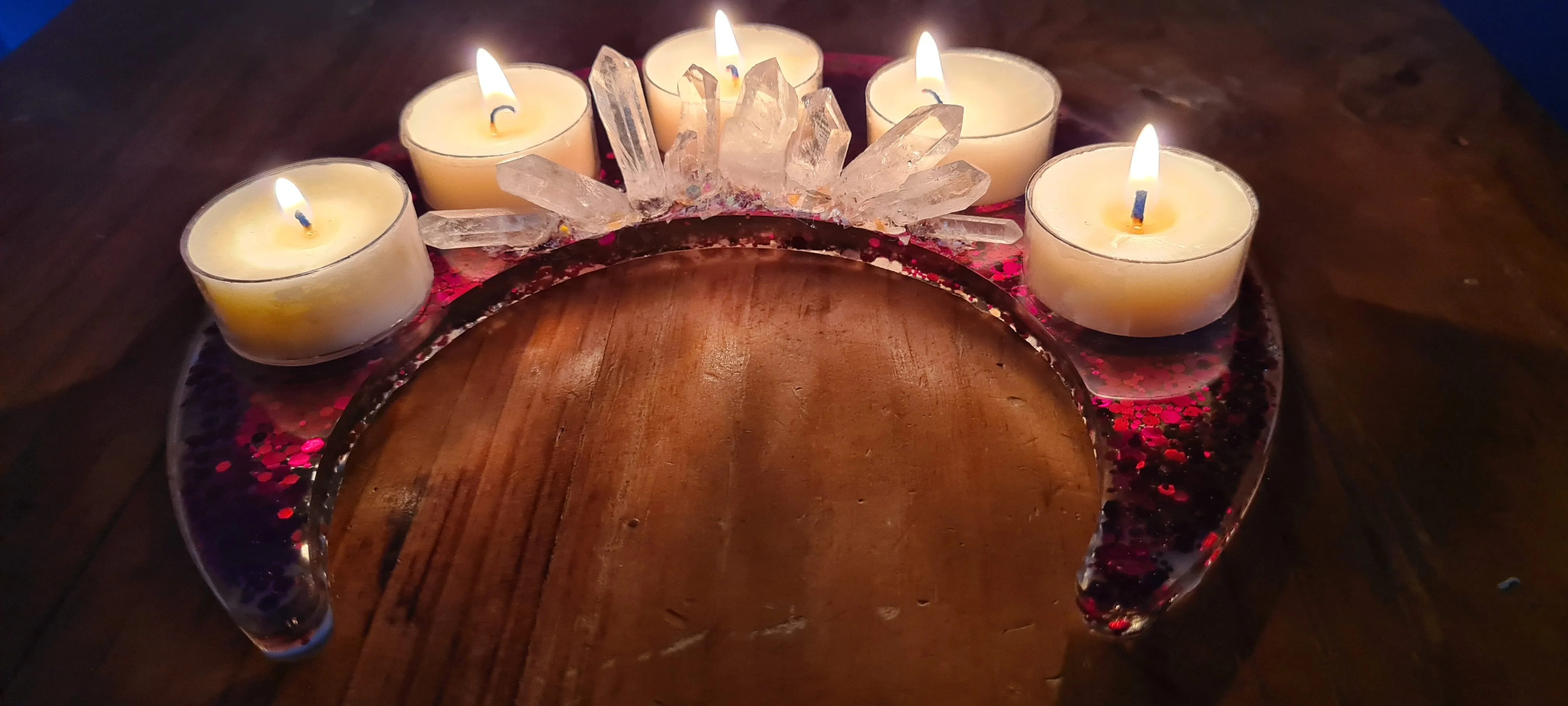 CRYSTAL CRESCENT MOON T LIGHT HOLDER MADE BY ME