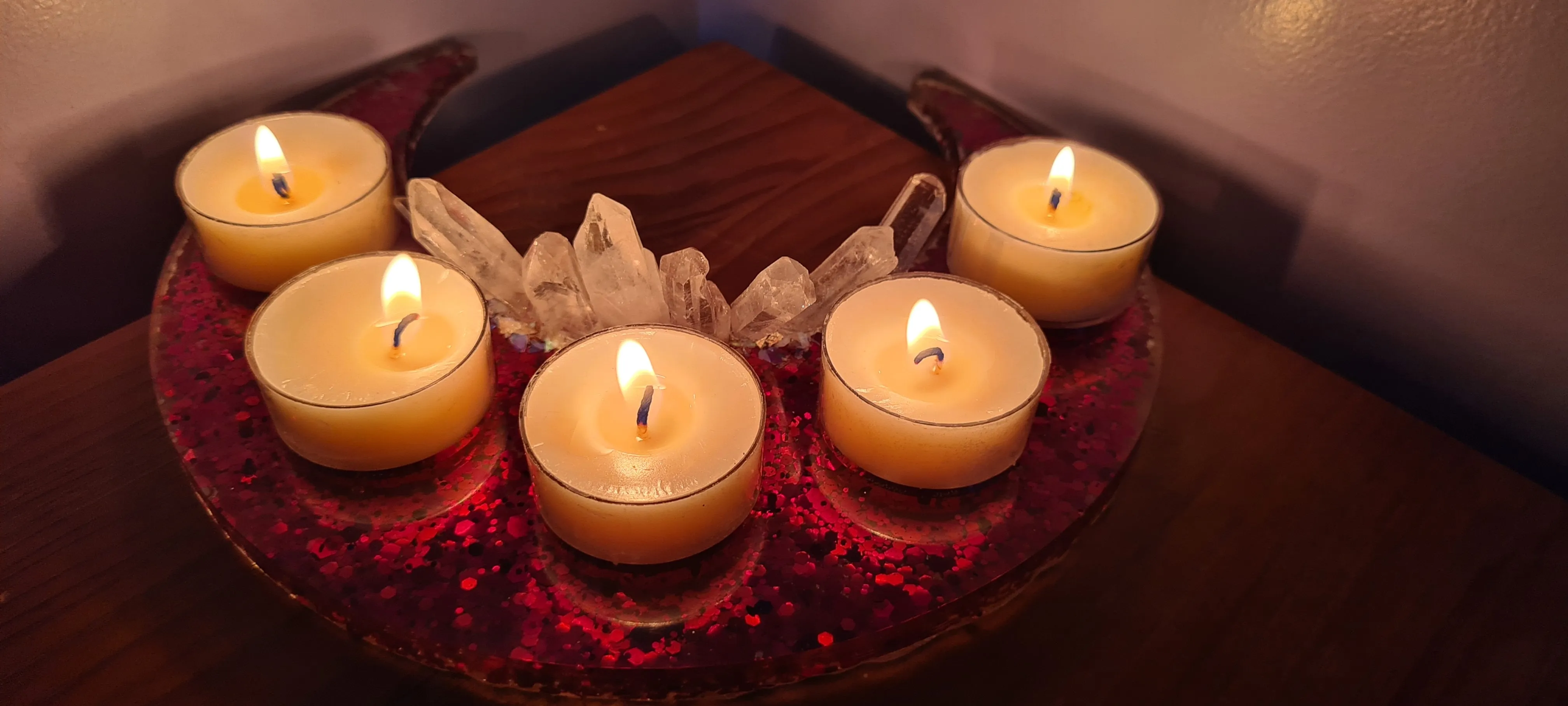 CRYSTAL CRESCENT MOON T LIGHT HOLDER MADE BY ME