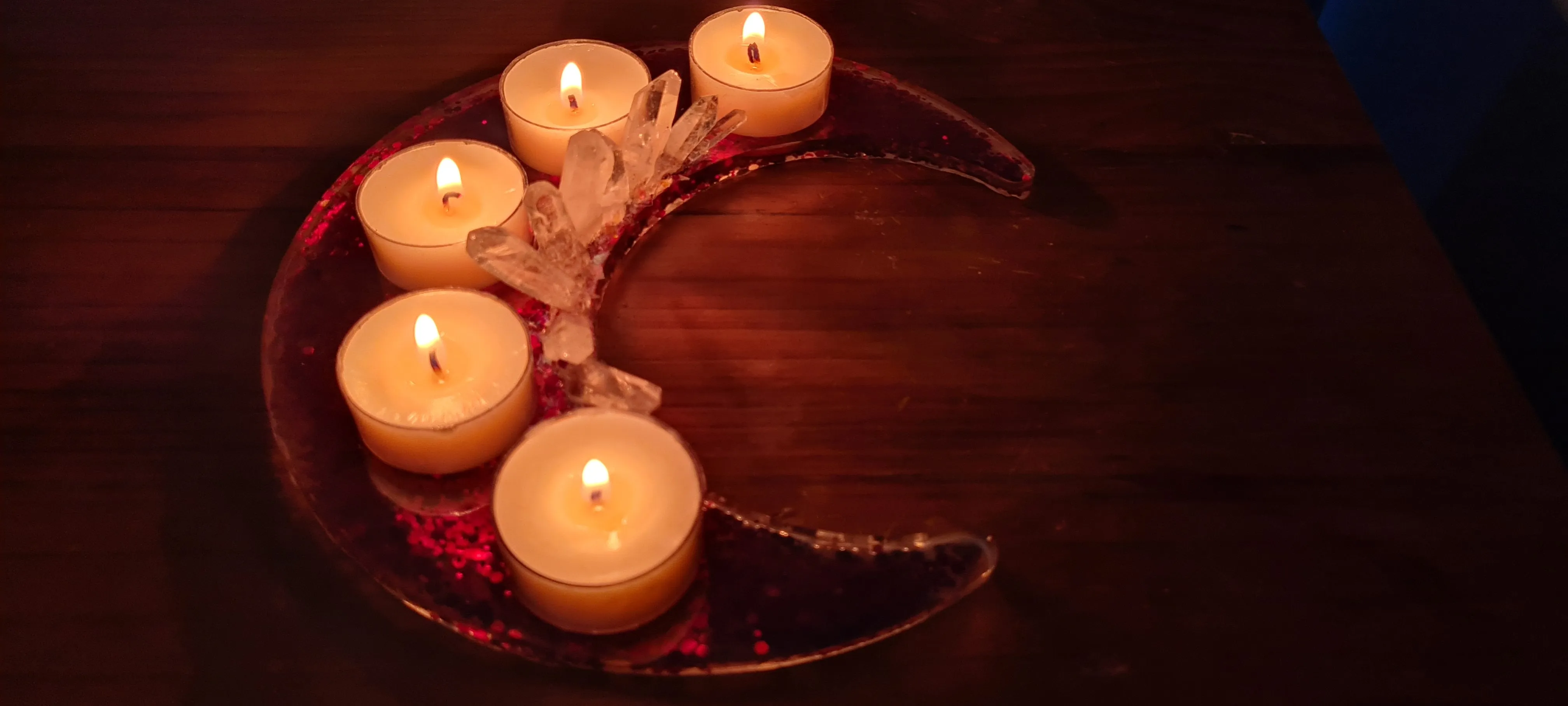 CRYSTAL CRESCENT MOON T LIGHT HOLDER MADE BY ME