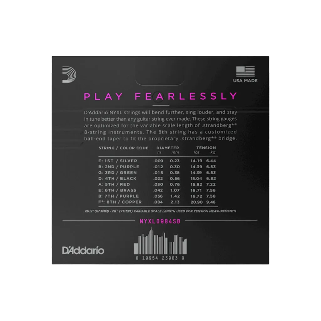 D'Addario NYXL0984SB NYXL Nickel Wound Electric Guitar Strings - .009-.084 Custom Light 8-string