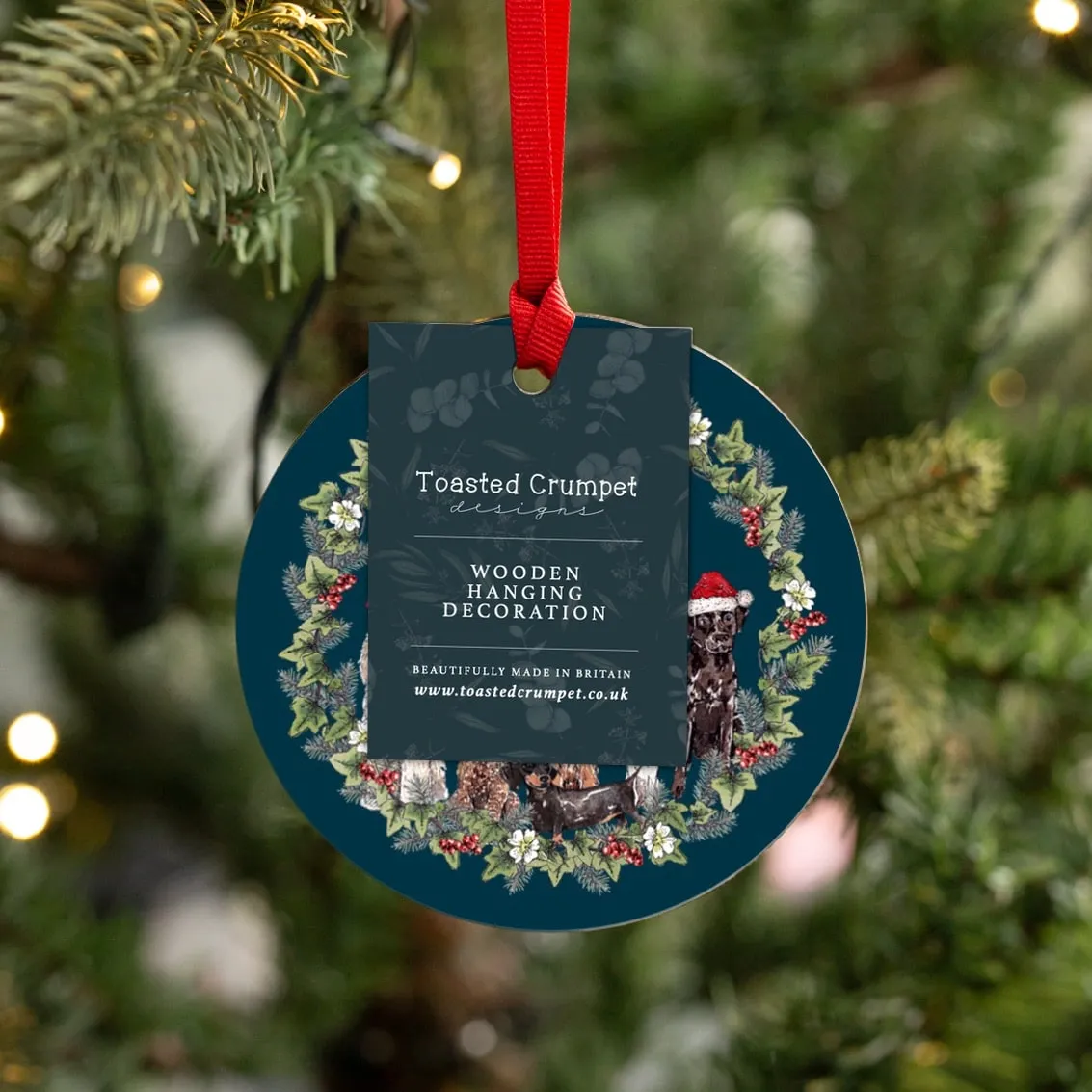Double Sided 'Furry & Bright' Dog Christmas Tree Decoration | Wood