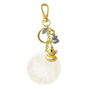 Duck with Pom Pom Charm Keyring | Gold