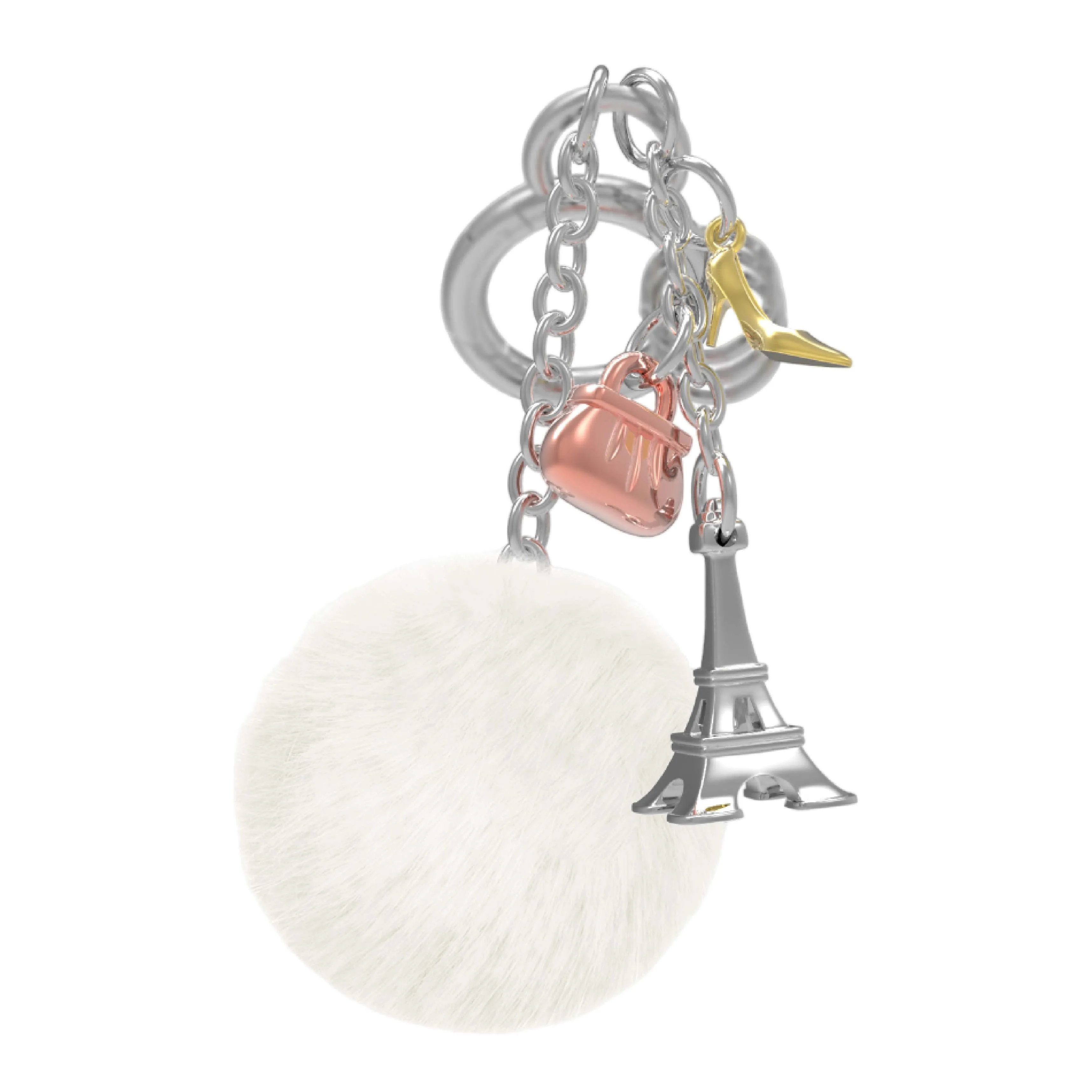 Eiffel Tower with Pom Pom Keyring | Mixed Metal
