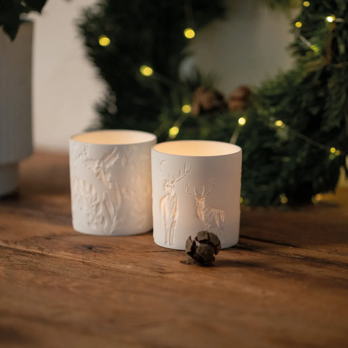 Embossed Reindeer Tealight Holder | 7cm