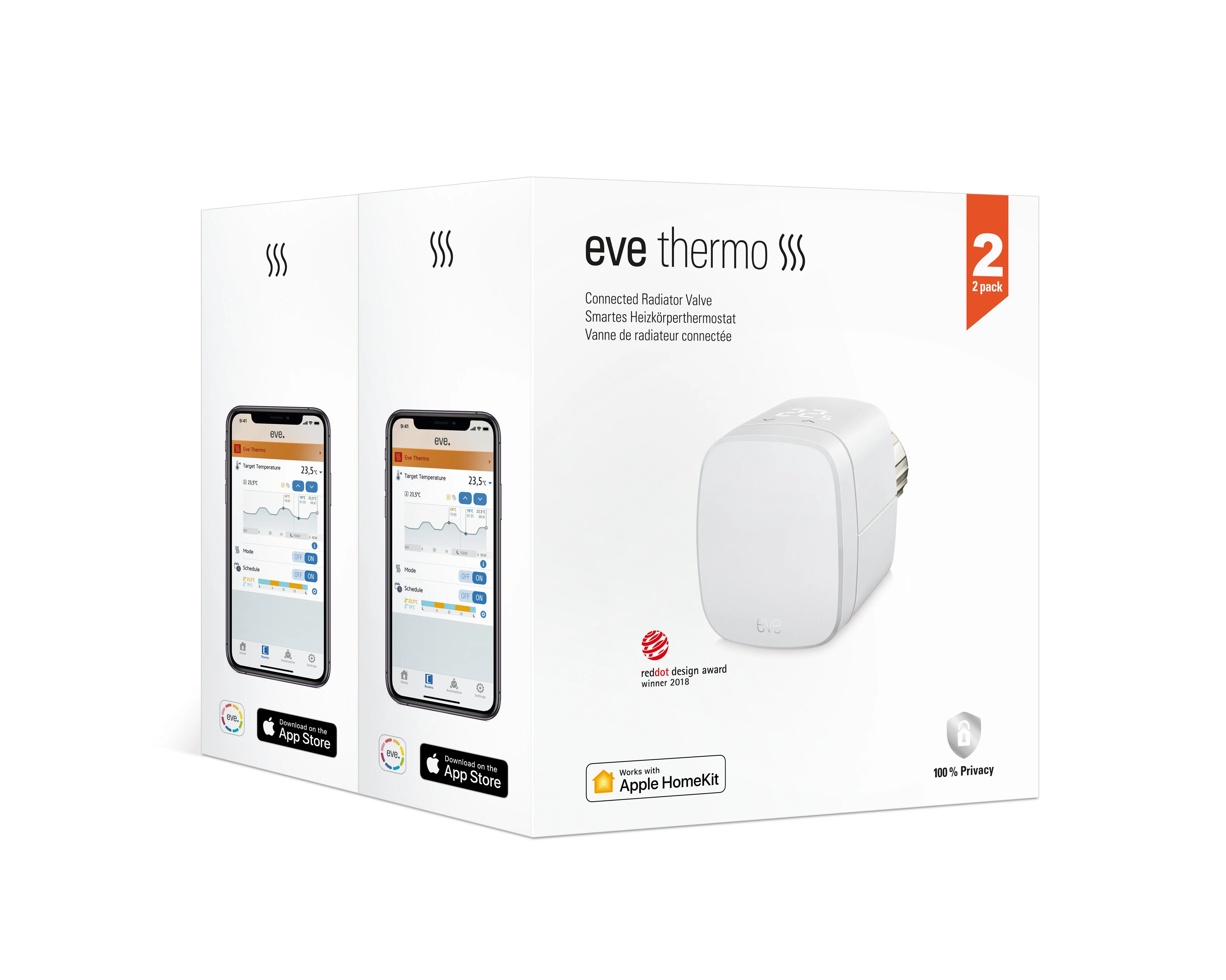 Eve Thermo Smart radiator valve with Apple HomeKit technology, 2-pack