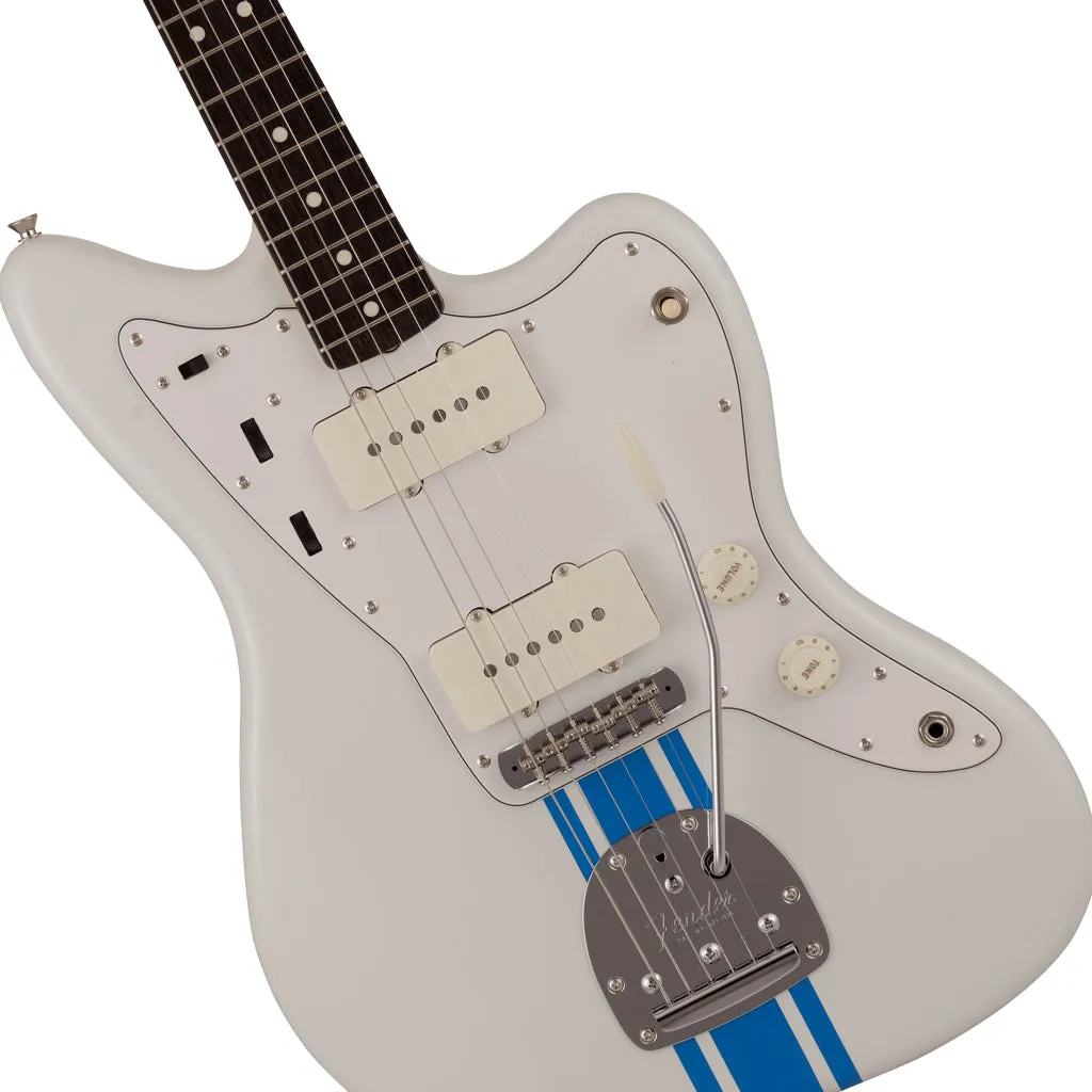 Fender 2023 Collection Made in Japan Traditional 60s Jazzmaster, Rosewood Fingerboard, Olympic White with Blue Competition Stripe