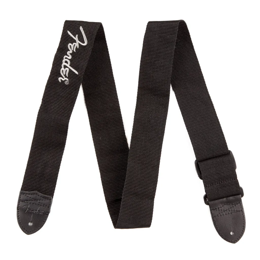 Fender - 2" Black Poly Strap w/ Grey Fender Logo