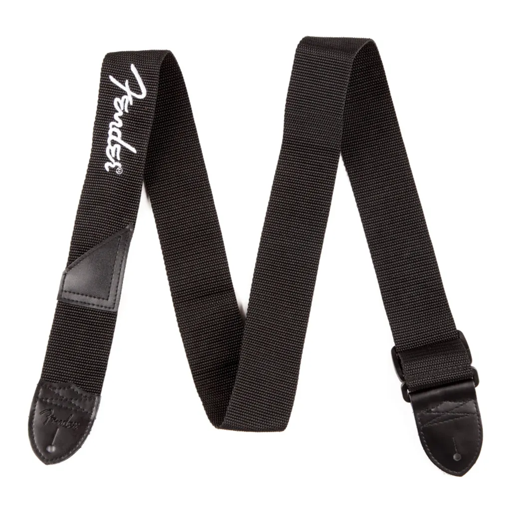 Fender Fender Logo Strap, Black/White Logo, 2"
