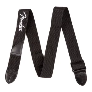 Fender Fender Logo Strap, Black/White Logo, 2"