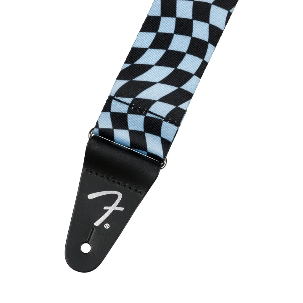 Fender Wavy Checkerboard Guitar Strap - Blue and Black, 2"