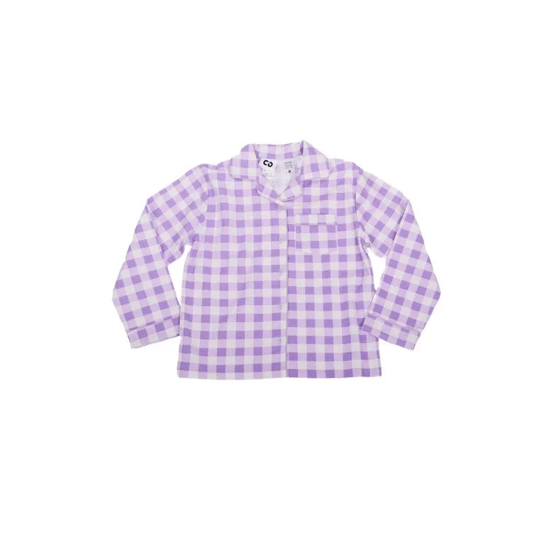 Flannel PJ Set, Lavender Gingham, Size 12