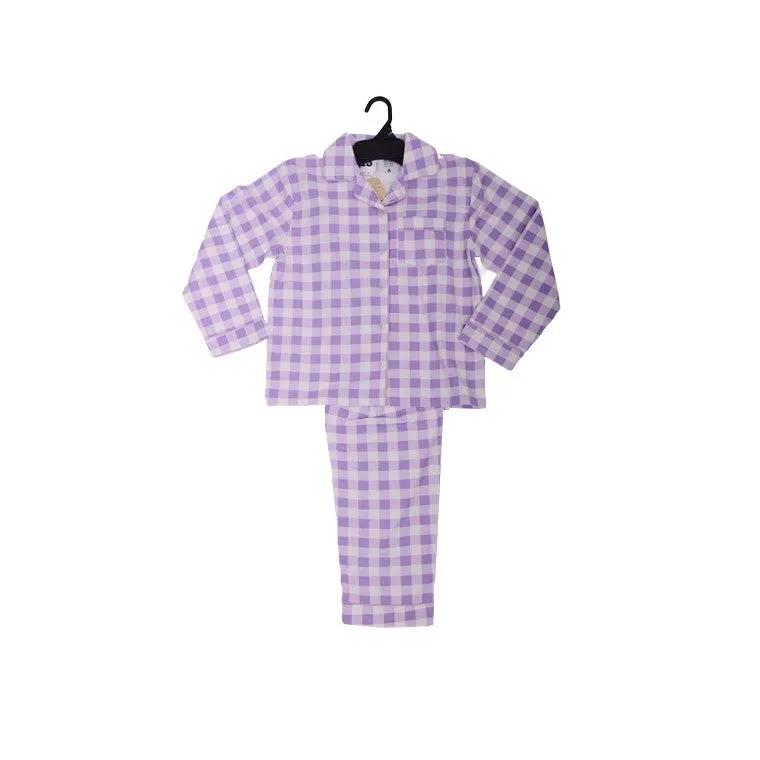Flannel PJ Set, Lavender Gingham, Size 12