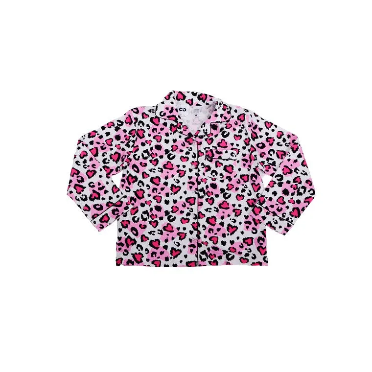 Flannel PJ Set, Love Leopard, Size 8