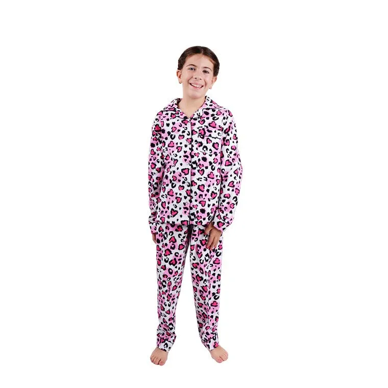 Flannel PJ Set, Love Leopard, Size 8