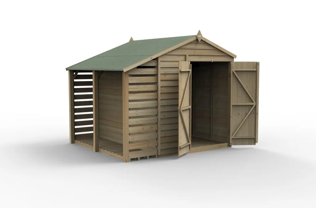 Forest Garden 4life Apex Shed 6x8 with Lean-To, Double Door and No Windows