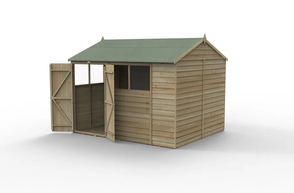 Forest Garden 4life Reverse Apex Shed 10x8 with Double Door and 4 Windows