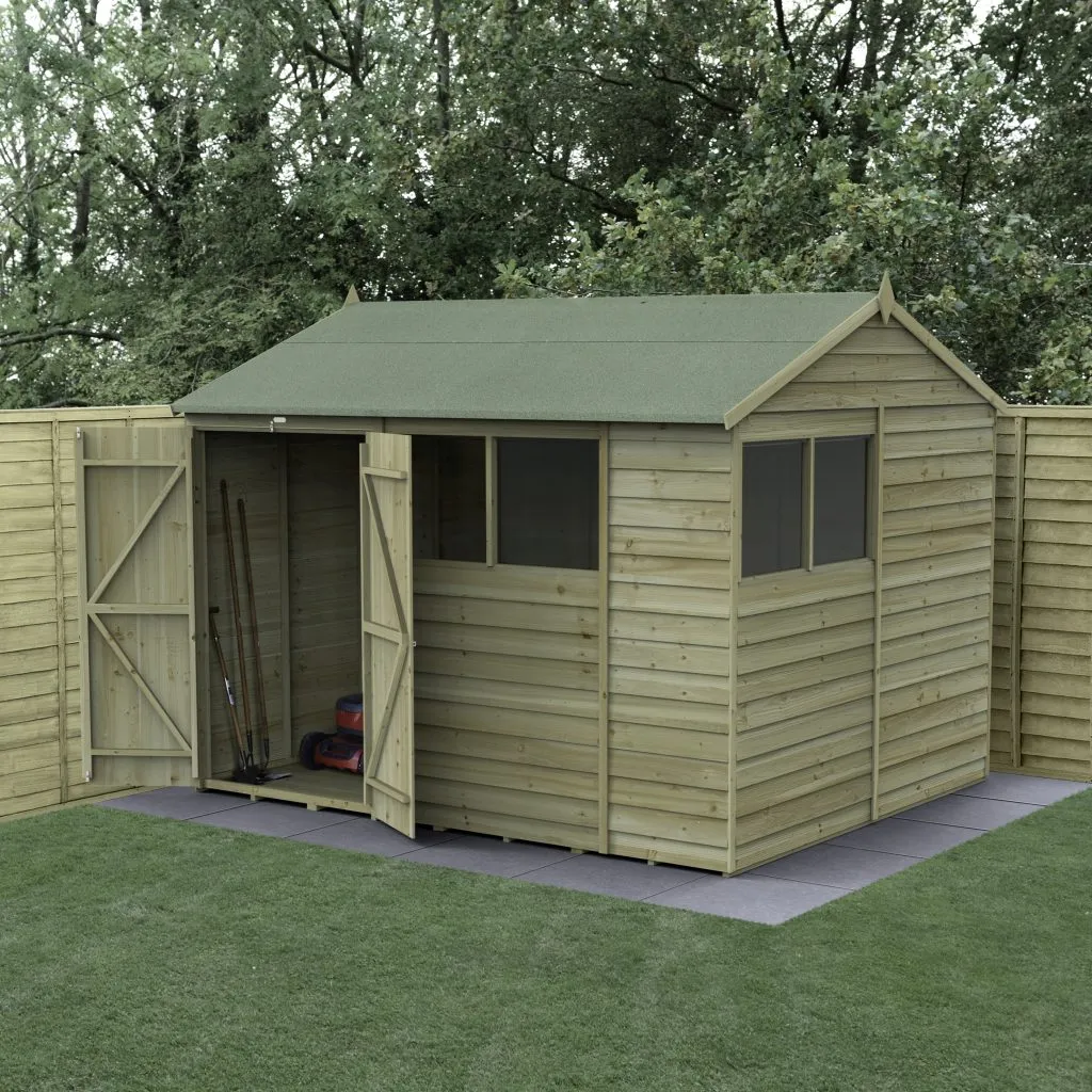 Forest Garden 4life Reverse Apex Shed 10x8 with Double Door and 4 Windows