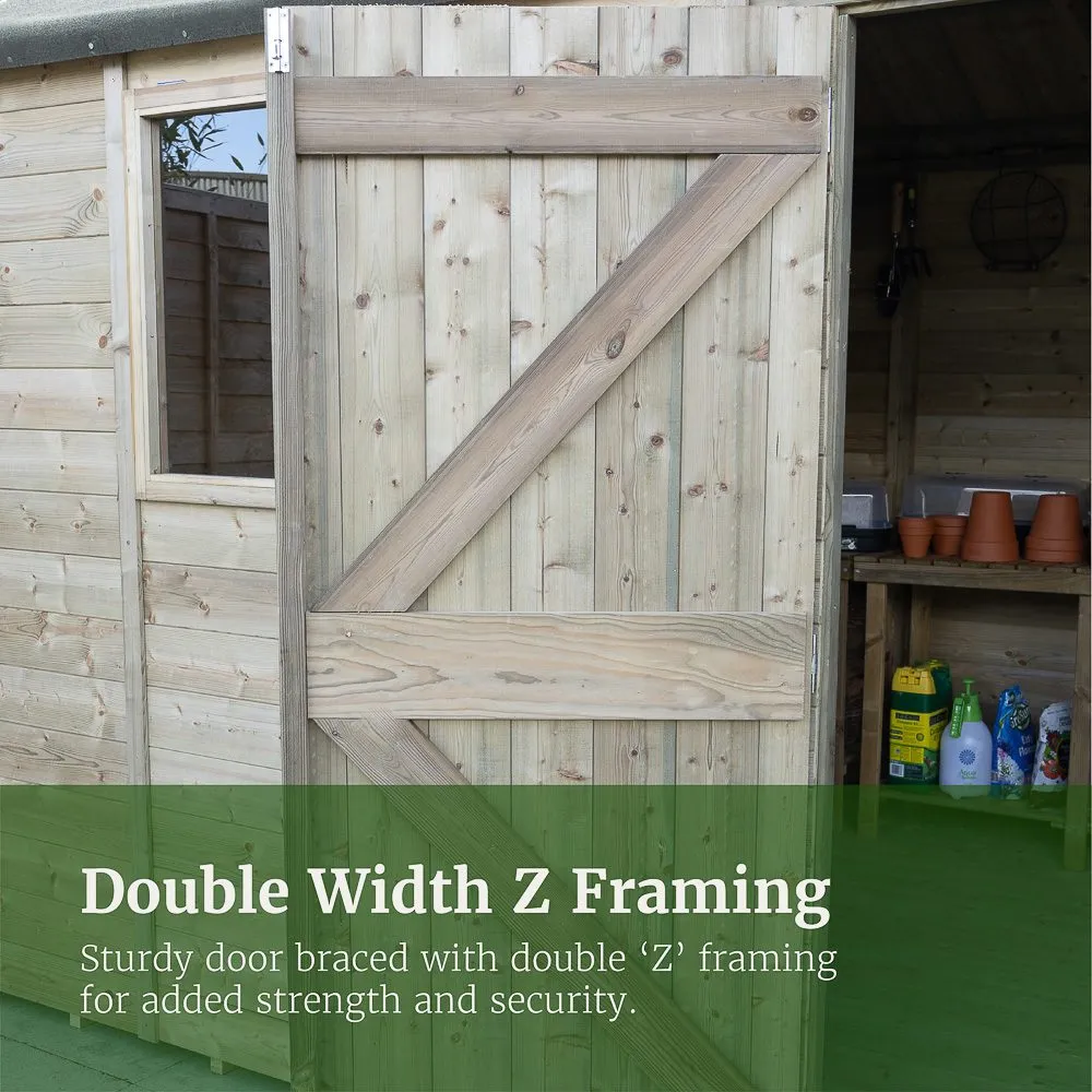 Forest Garden Timberdale 10x8 Apex Shed - Double Door With Log Store