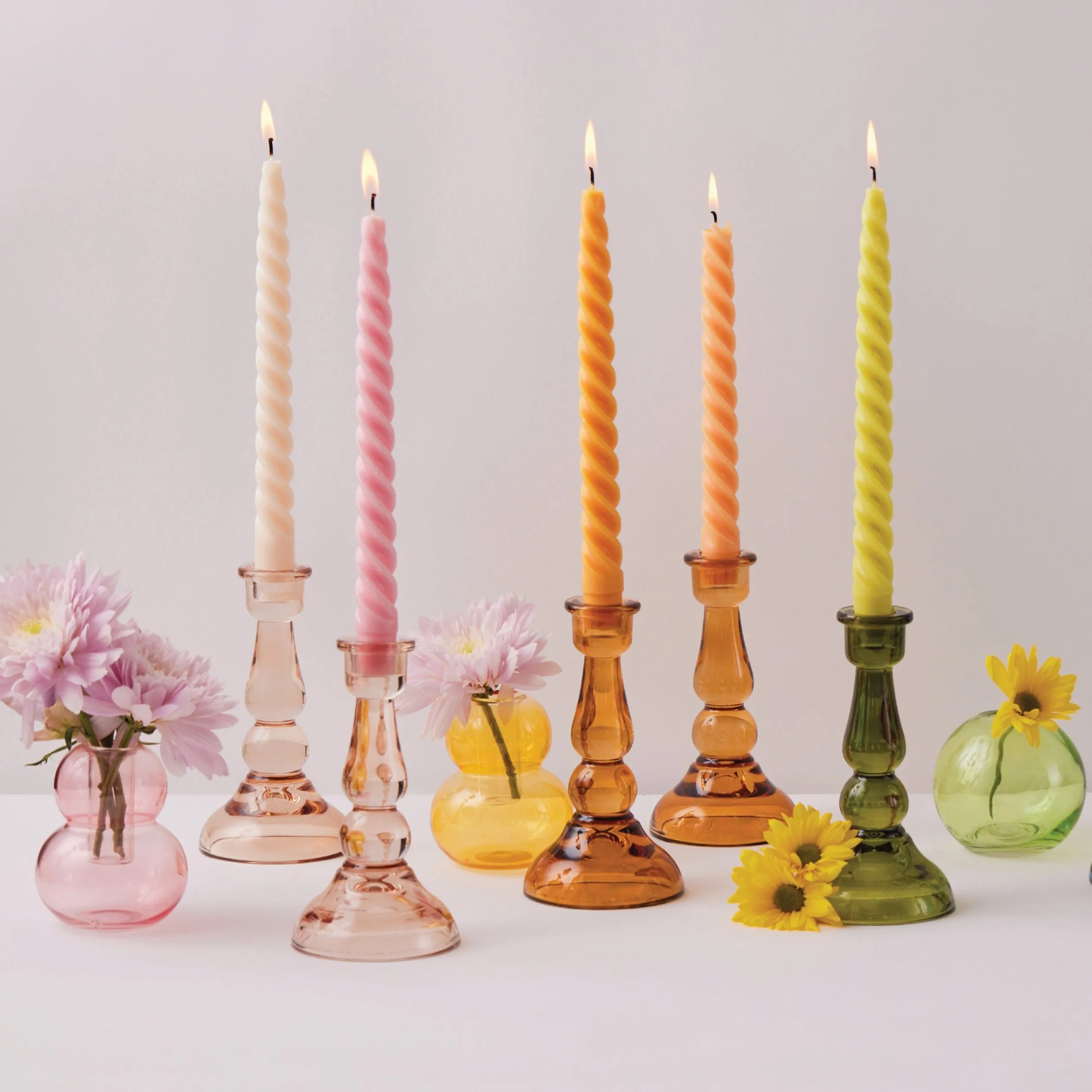 Glass Taper Candle Holder | Green
