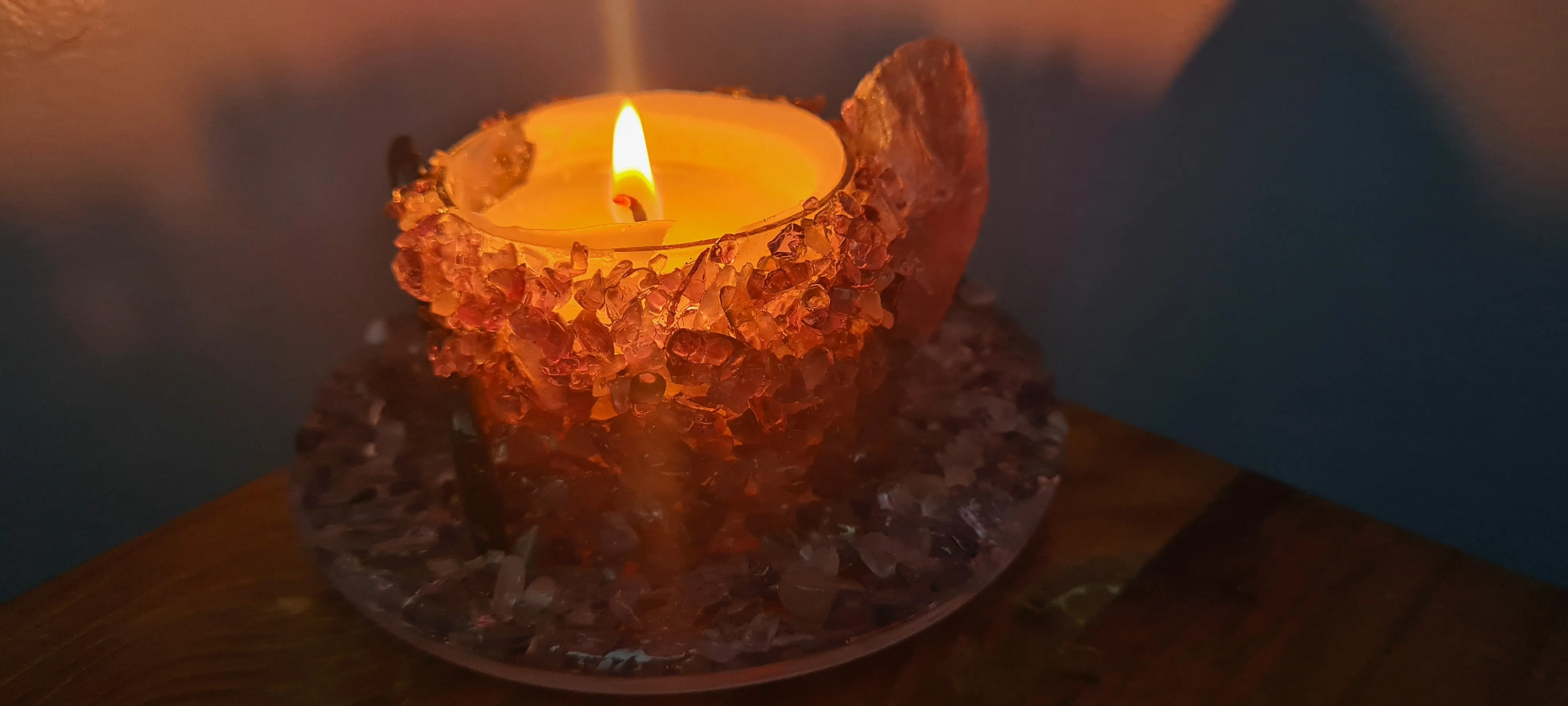 HAMDMADE AMETHYST/AGATE CANDLE HOLDER