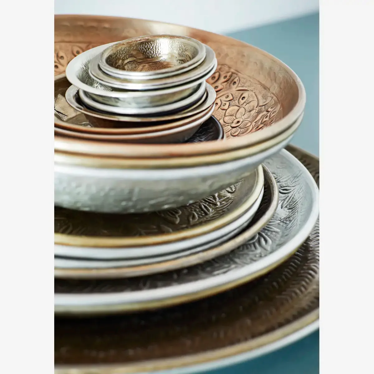 Hand Hammered Aluminium Tray - Antique Brass Large