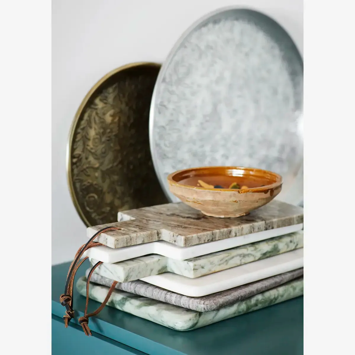 Hand Hammered Aluminium Tray - Antique Brass Large