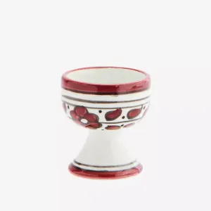 Hand Painted Stoneware Egg Cupp - Off White & Red