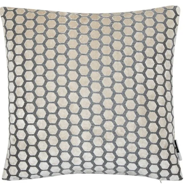 Hexagonal Cut Velvet Jorvik Cushion | Cream | 43x43cm