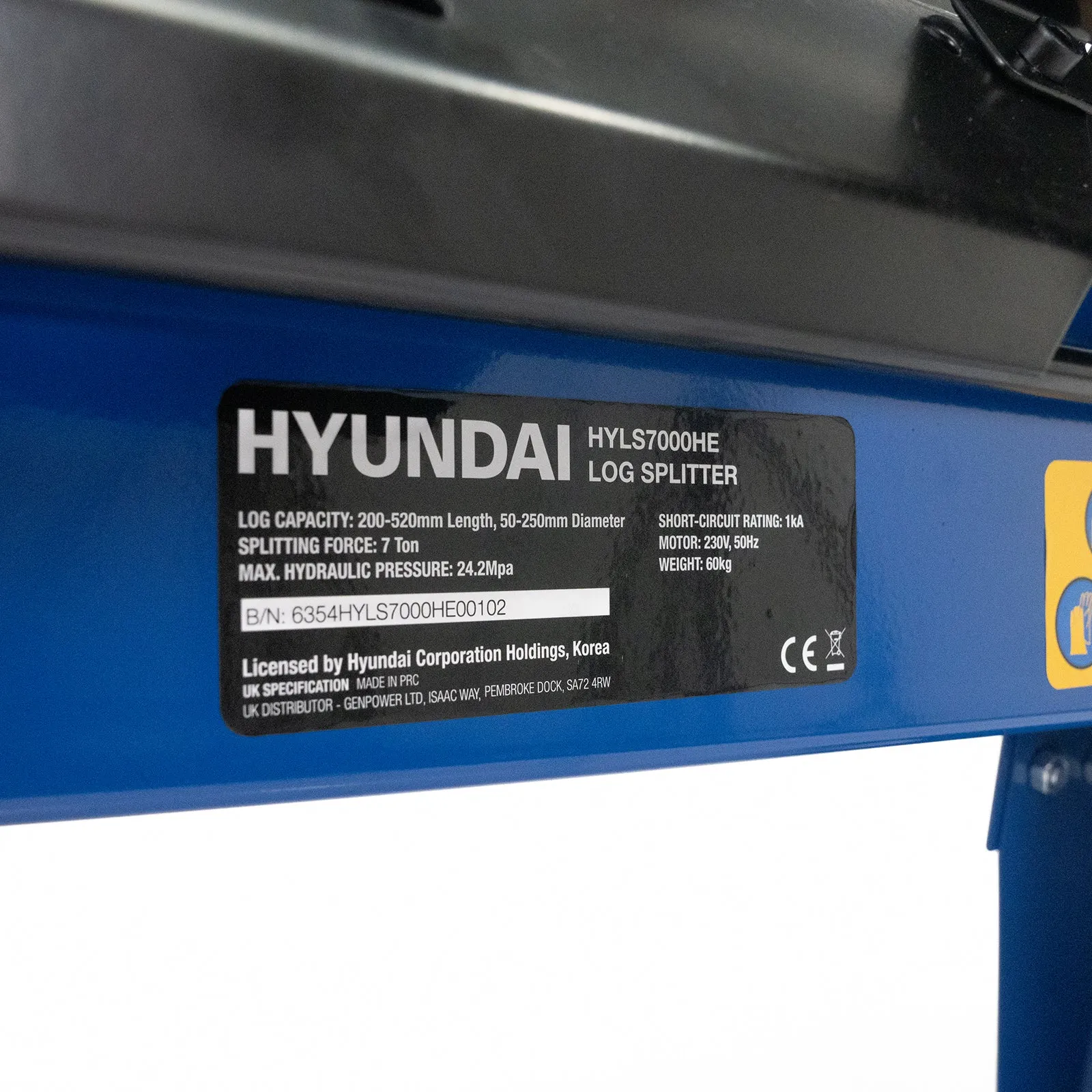 Hyundai HYLS7000HE 7 Tonne Horizontal Electric Log Splitter