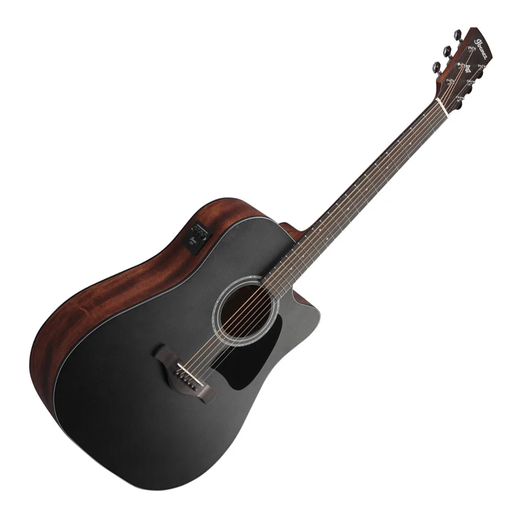 Ibanez AW247CEWKH Electro Acoustic Guitar Weathered Black Open Pore Top, Open Pore Natural Back and Sides