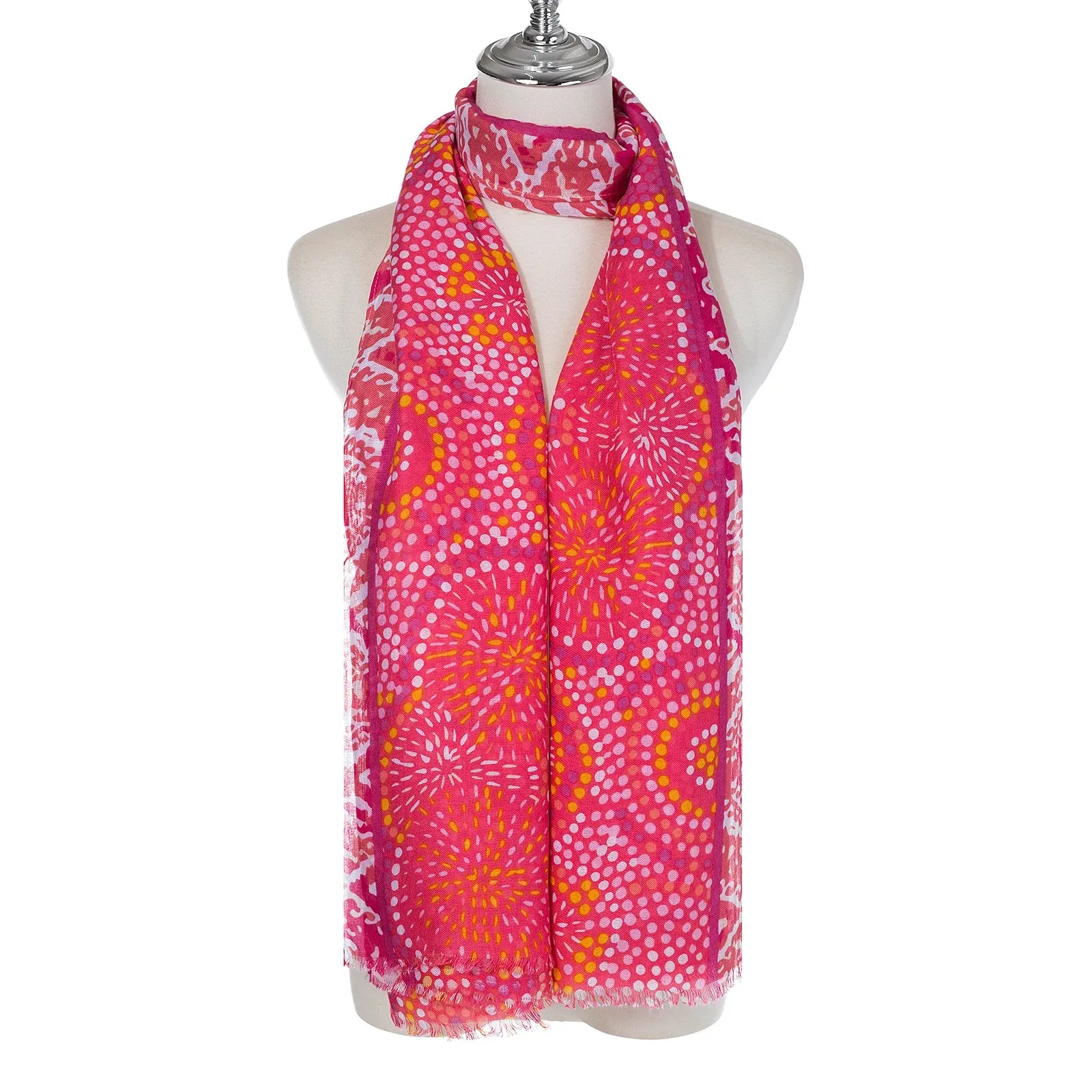 Lightweight Spot Mosaic Print Scarf | Pink & Orange