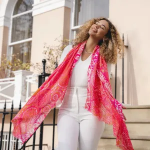 Lightweight Spot Mosaic Print Scarf | Pink & Orange