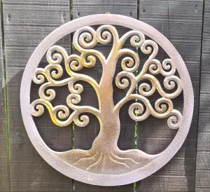 LILAC/GOLD CARVED TREE OF LIFE WALL ART