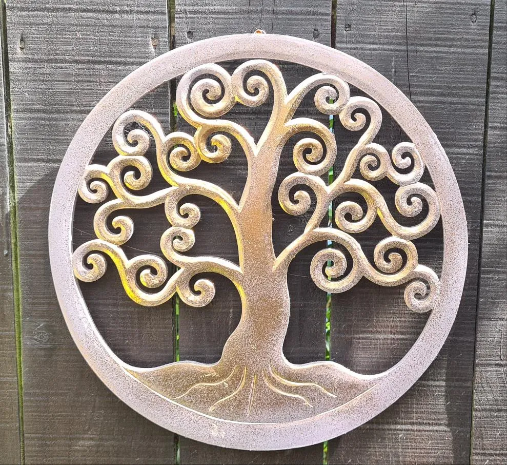 LILAC/GOLD CARVED TREE OF LIFE WALL ART