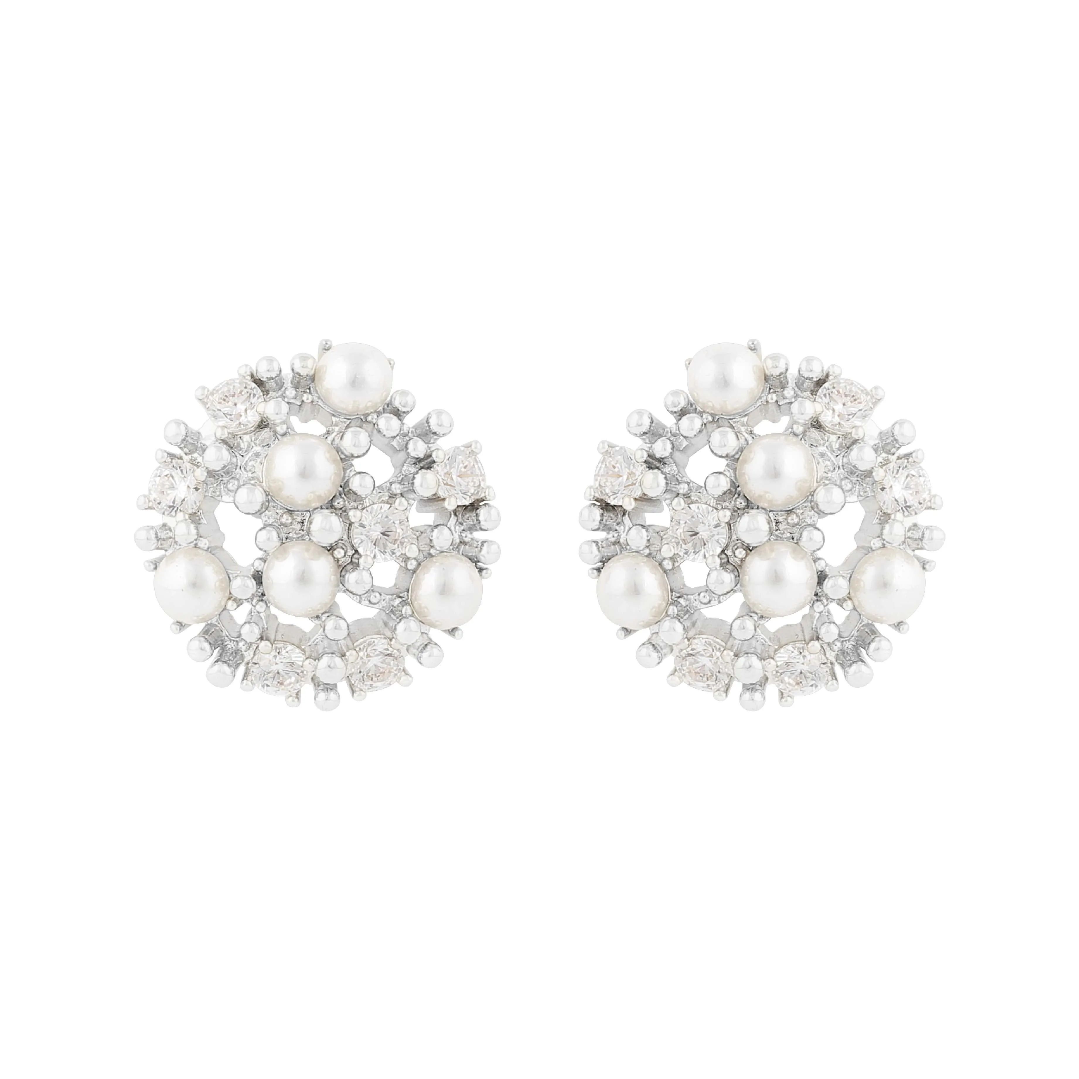 Lucy Glass Pearl Earrings | Silver Plated with Cubic Zirconia