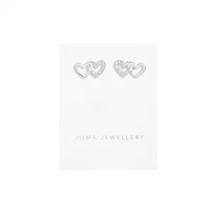 Mini Charms Pav Linked Hearts Earrings | Silver Plated