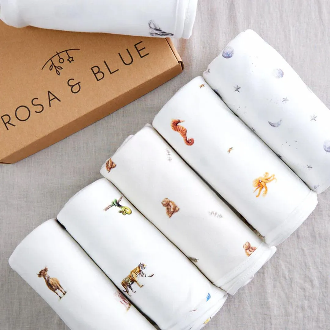 Rosa & Blue Baby Blanket  - Brown Bear