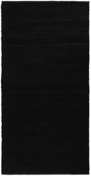 Rug Solid Cotton Carpet Black, 75 X 300 Cm