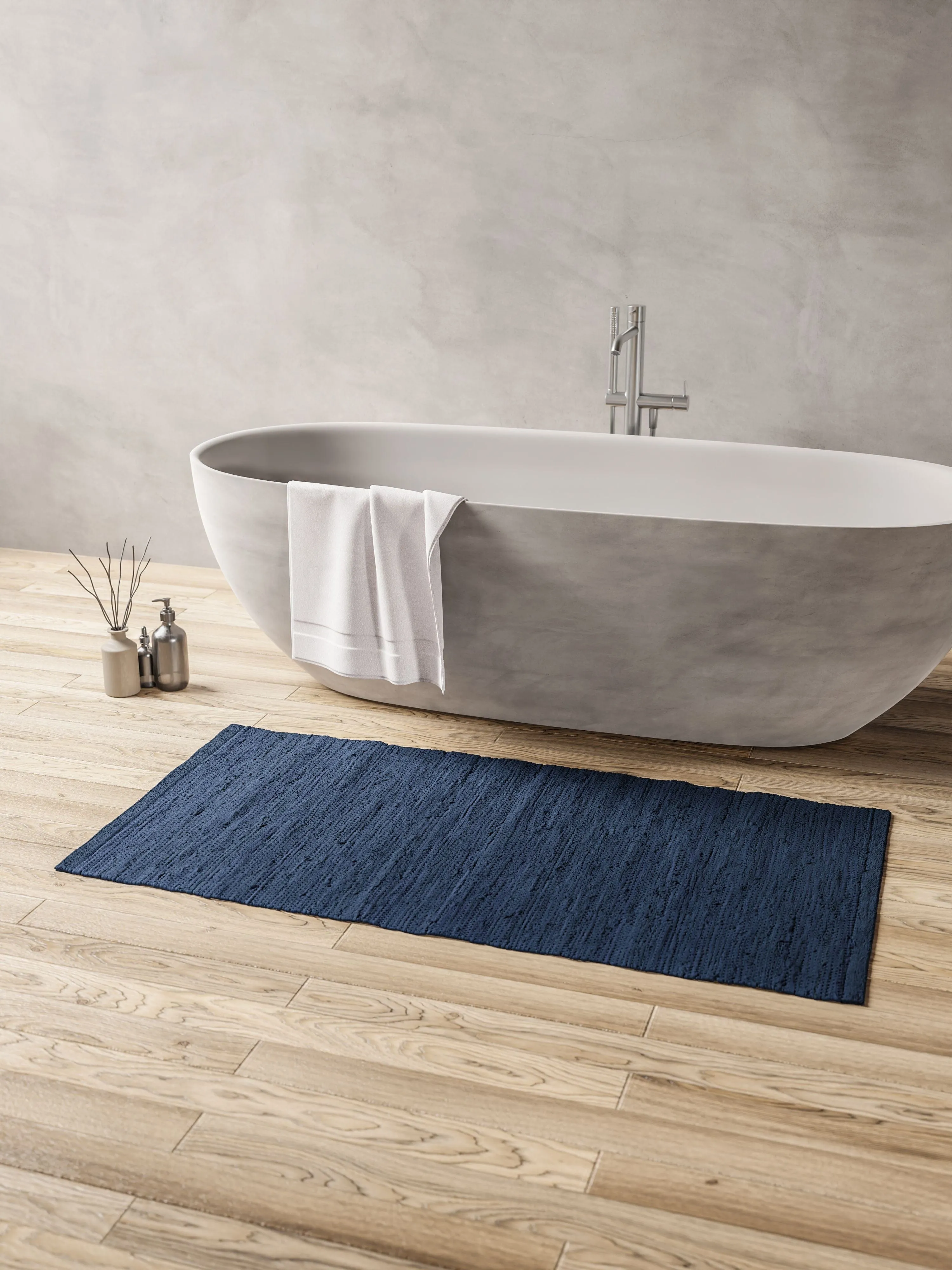 Rug Solid Cotton Rug 75 X 200 Cm, Blueberry