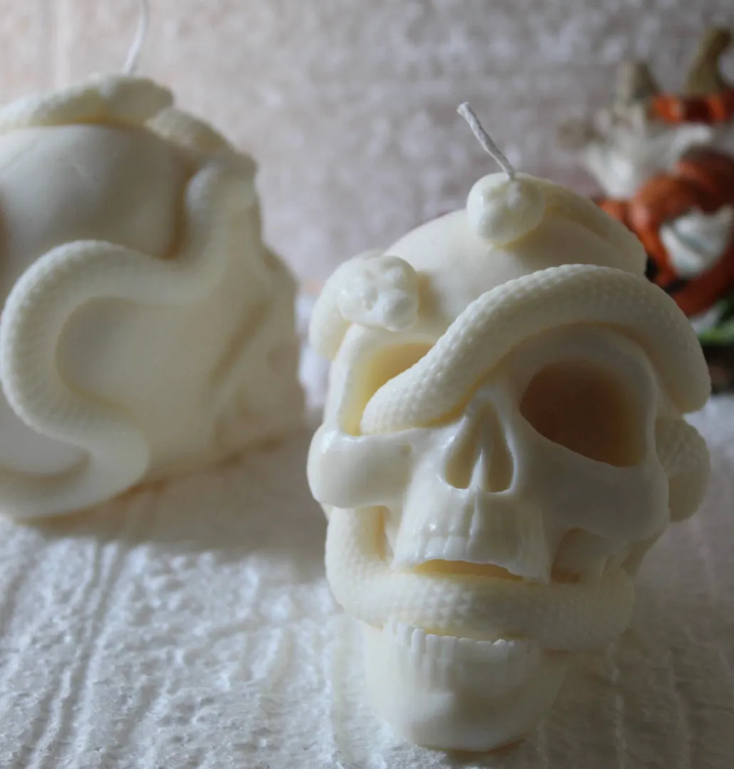 Skull & Snake Candle - Ivory Soy Wax - Sandalwood Scent