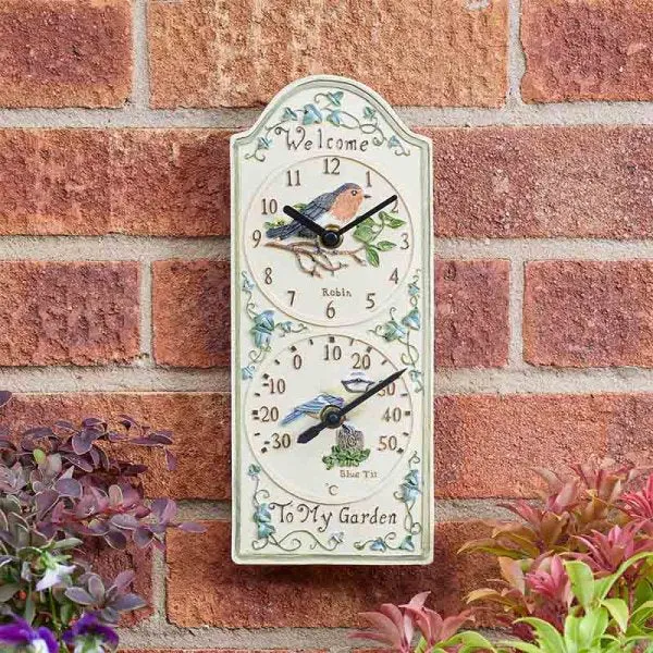 Smart Solar Birdberry Wall Clock & Thermometer 12"