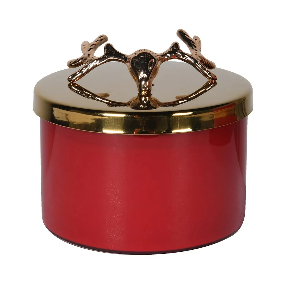 Stag Lidded Candle | Pine & Vetiver | Red & Gold