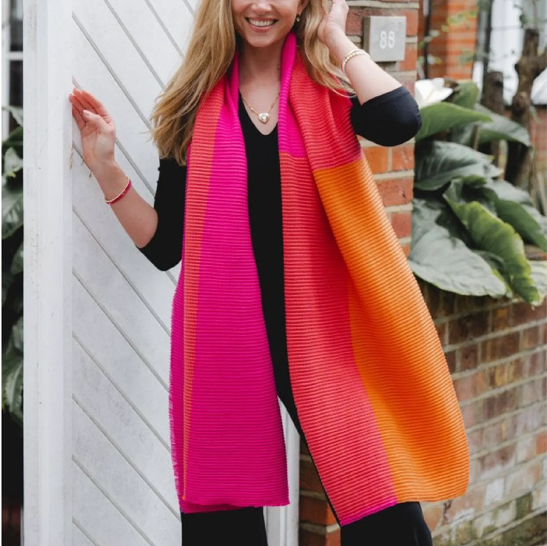 Striped Waffle Scarf | Pink Mix